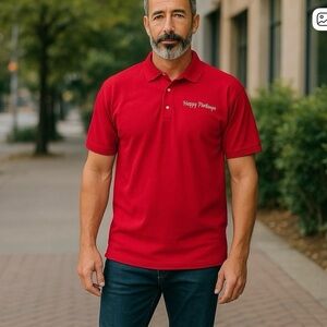 Men’s Christmas Polo Shirt by Gildan Activewear Says Happy Holidays Size XL